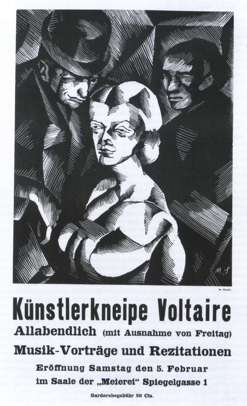 Marcel Słodki (Łódź 1892 – 1943 Auschwitz)  Plakat zur Eröffnung der Künstlerkneipe Voltaire, Zürich 1916  110,5 x 63,3 cm 