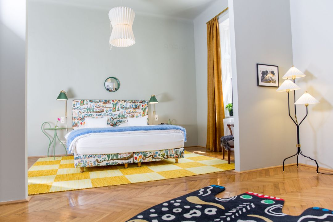 Josef Frank designer Suite at Hotle Altstadt Vienna, Austria, floral prints, Svenskt Tenn, textiles, bedroom design, interiors
