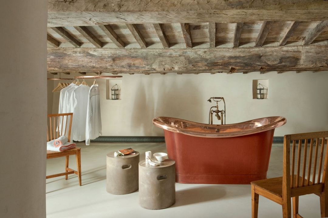 Freestanding Bathtub | Beams | Monteverdi Hotel Tuscany | Photography Beautiful Interiors and Architecture 