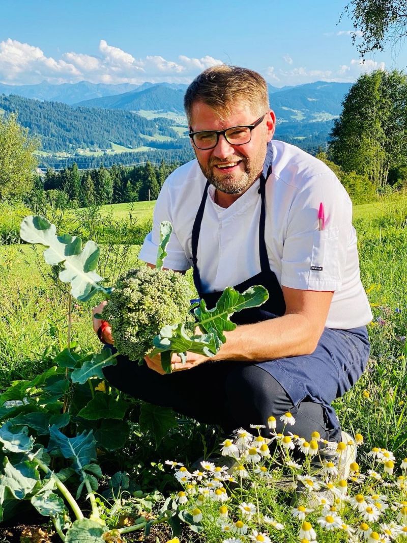 Chef Plucking vegetables |  Chef Mark Beastall | Aplenloge Guesthouse Hotel in Allgäu, Bavaria, Germany