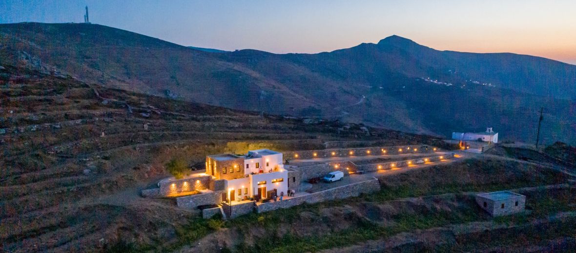 Sunset Serifos | Overloing valley with red sun, vineyards, estate, Natural wines on the Greek island of Serifos | Chrysoloras Winery