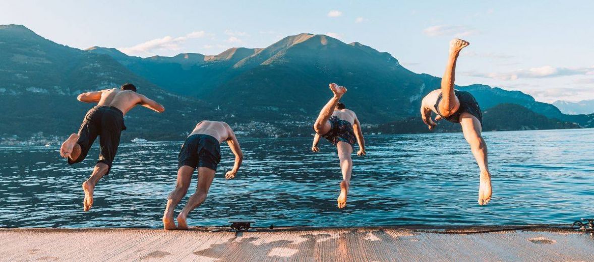 Men jumping into Lake Como | Filario Hotel Lake Como | Lezzeno, Lombardy Italy | The Aficionados