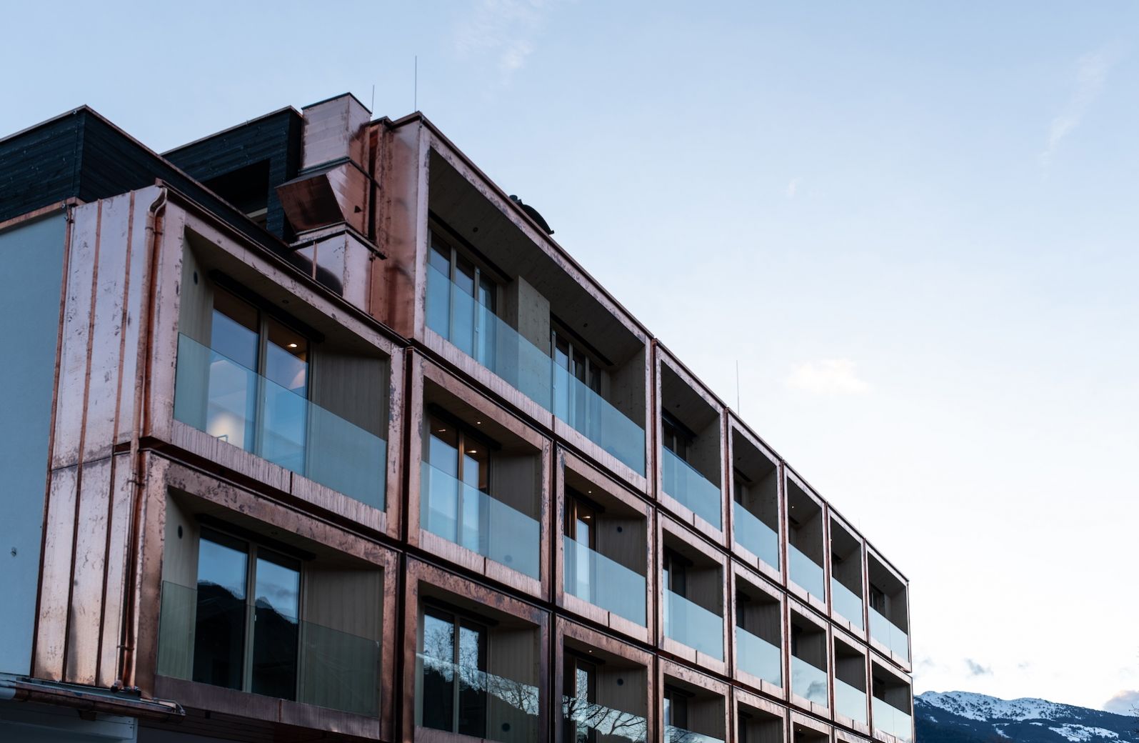 Mari Pop Boutique Hotel, Ried Tirol -facade in Copper by architects Besto. ZT 