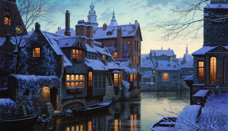 Bruges’ Choc-Box Christmas Markets, Winter Wonderlands in Belgium, sunset view of old town