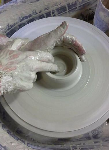 Potter's Wheel in motion | Blue Ceramics from Muck’n’Muffin: a sisterly venture of handmade goods in Dunfanaghy Ireland