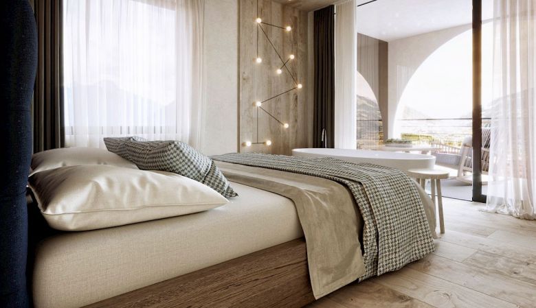 Gloriette Boutique Hotel Soprabolzano - Luxury Design Bedroom designed by noa architects, overlooking the Dolomites in South Tyrol, Italy 