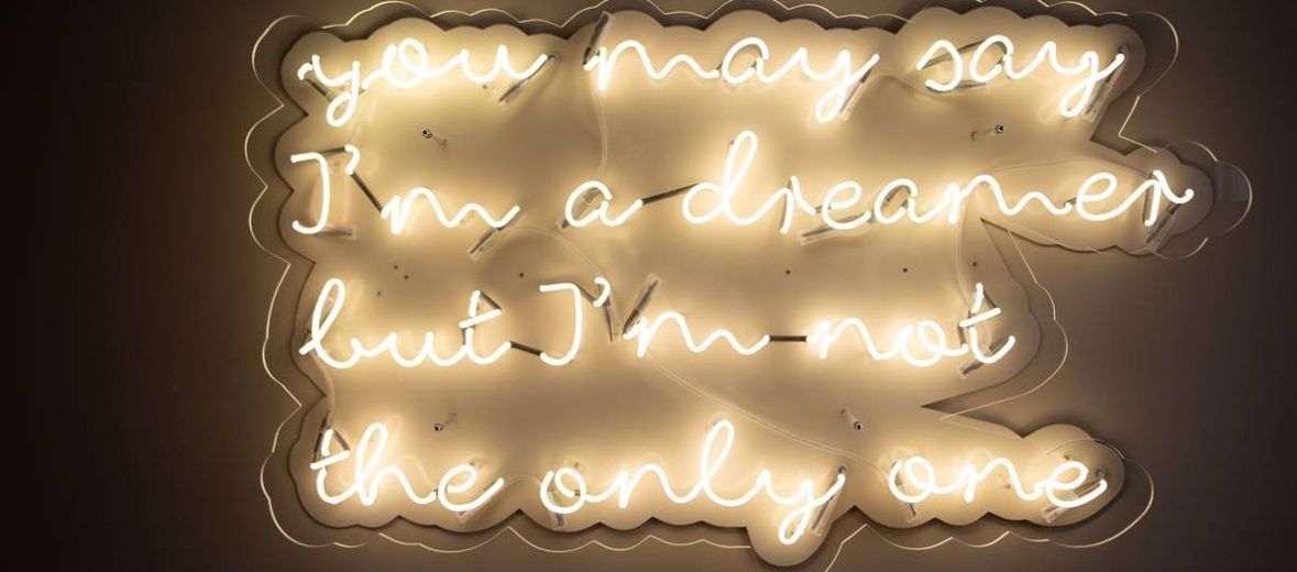 Neon Edison | Firma Sygns: You may say I'm a dreamer, but I'm not the only one. John Lennon's IMAGINE, neon art in the United Nations Suite Altstadt Hotel Vienna, Austria