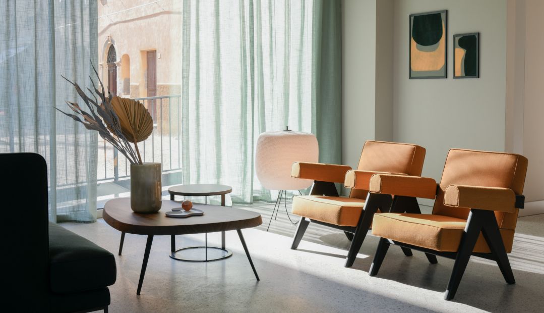 Design Hotel Interiors | Classic Italian sofa chairs in burnt Orange | Hotel Windsor |  Beachside Design Hotel on Italy's Ligurian Coast