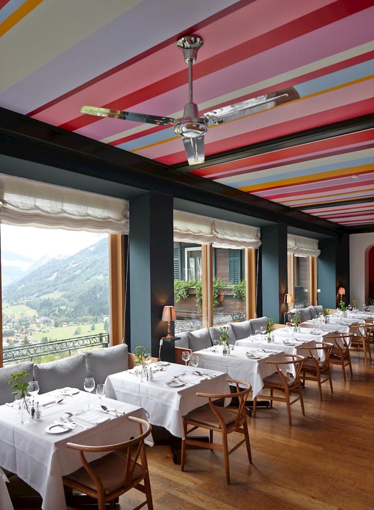 Haus Hirt Boutique Hotel Restaurant Design interiors, stopped ceiling, paint effect| Bad Gastein Modern Austrian Hotels | Rebel Femmes | Women-Led Hotels, Design & Travel Culture