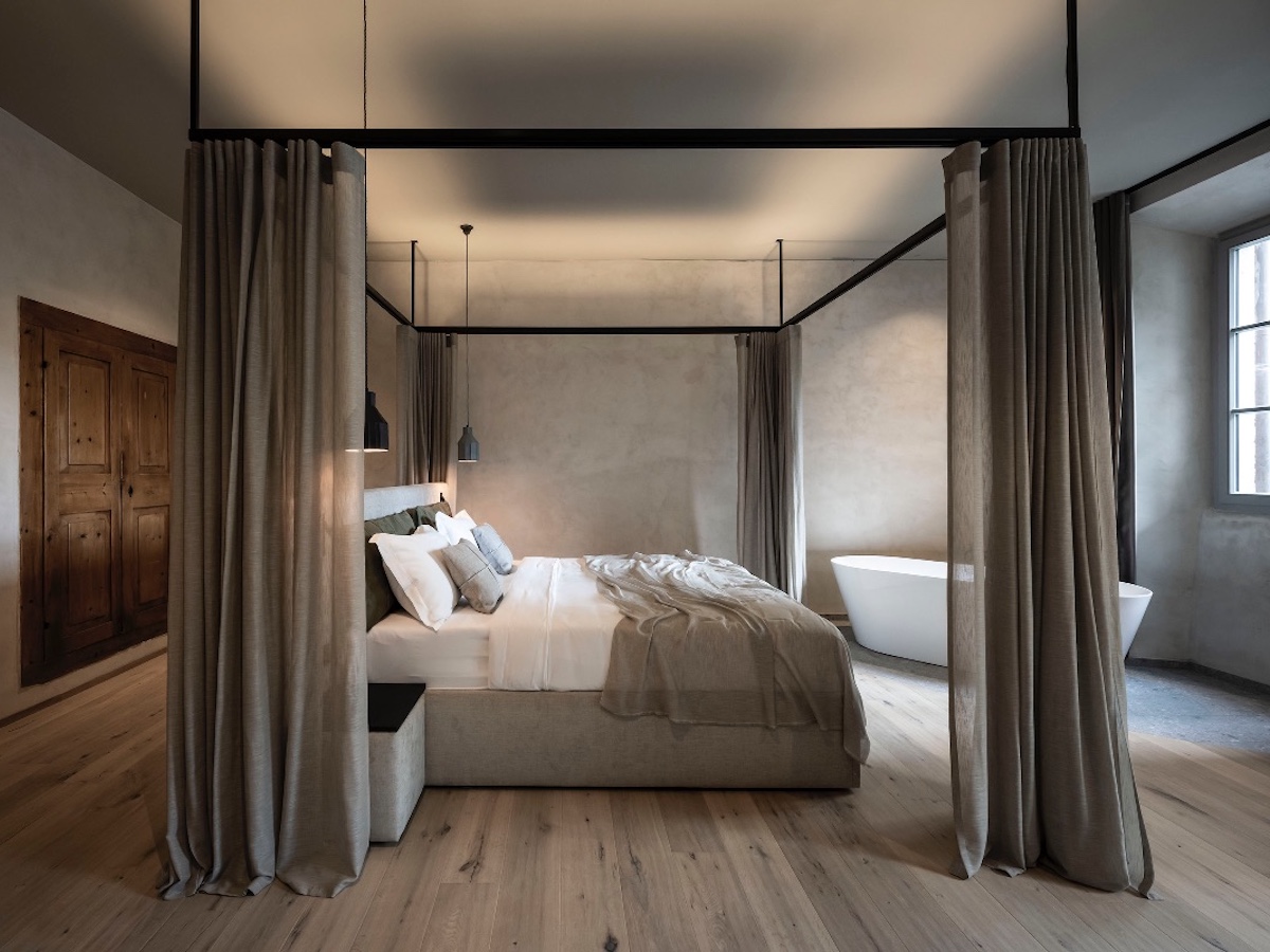 Luxury Design Bedroom Suite Monastero Arx Vivendi ? Tan, brown and timber interiors | Stylish Travel to Italy: Boutique Hotels, Design Stays & Culture