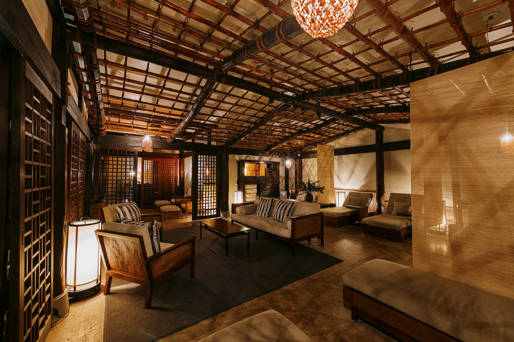 Moody amber lighting set within a Japanese Frame | Shibui Spa NYC | Luxury Wellness Retreat at The Greenwich Hotel