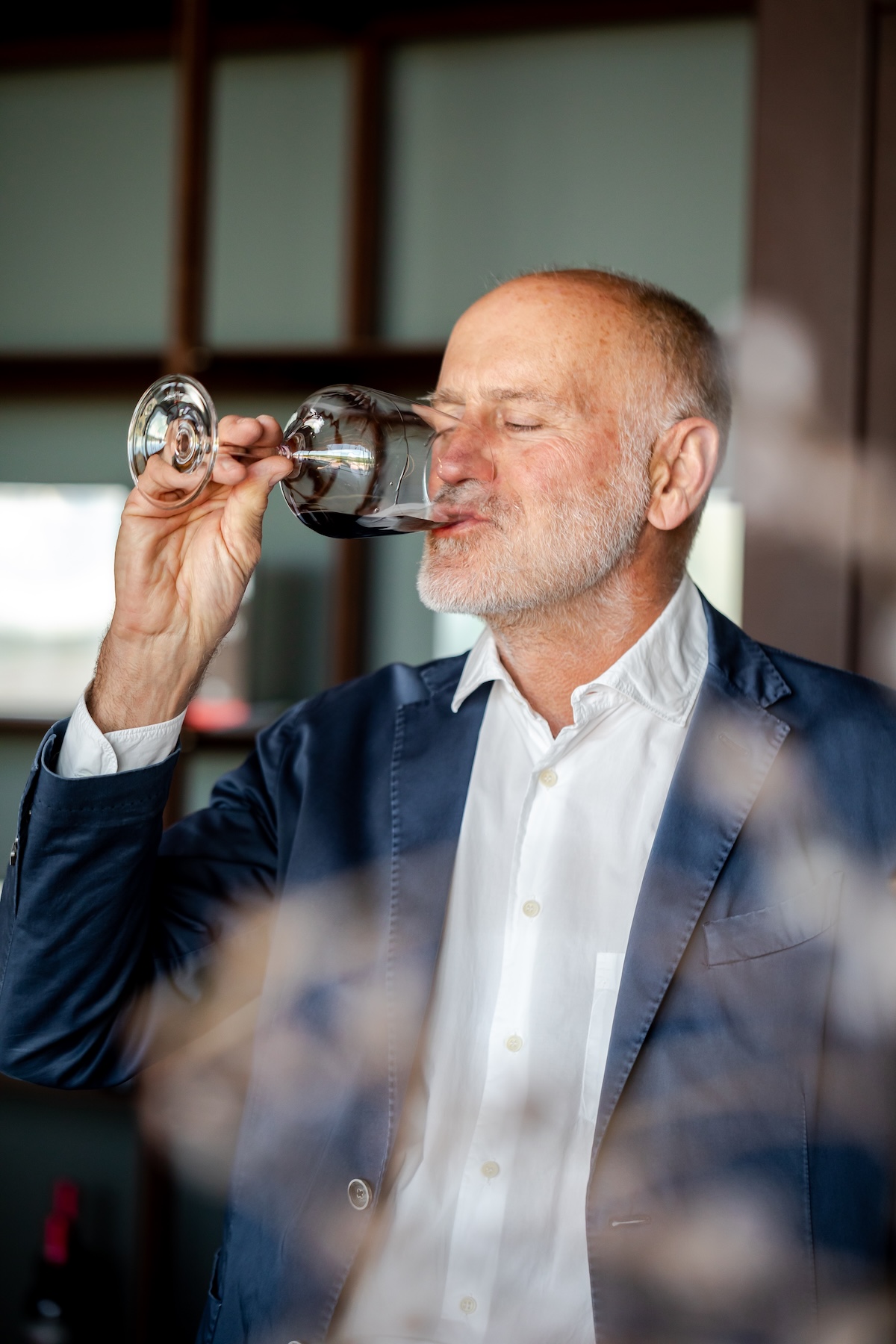 Alberto Gandolfi, founder of Filodivino winery, tasting Lacrima di Morro d'Alba red wine, Le Marche Italy
