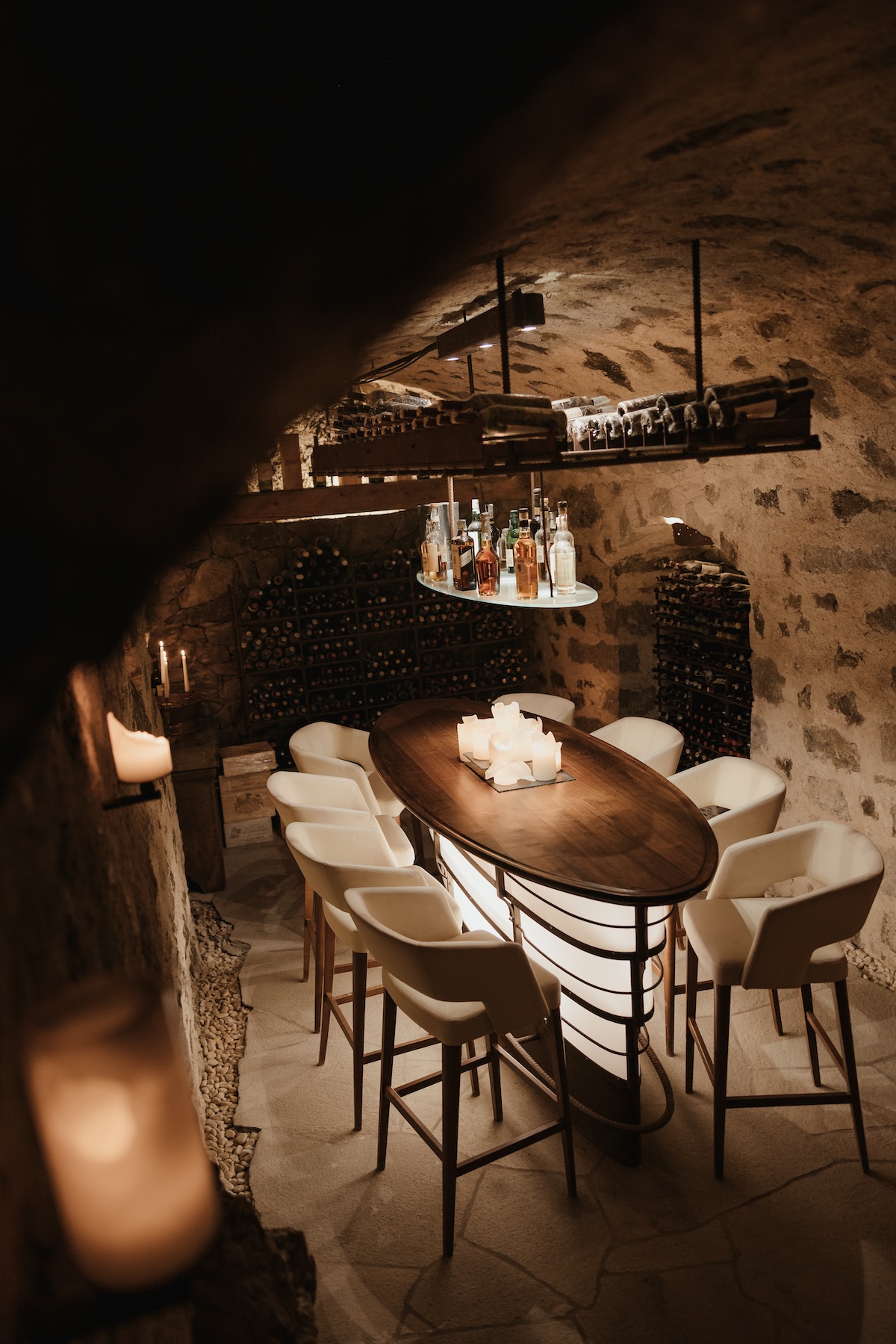 Gothic vaulted wine cellar six metres underground at Ansitz Steinbock, Villandro, South Tyrol