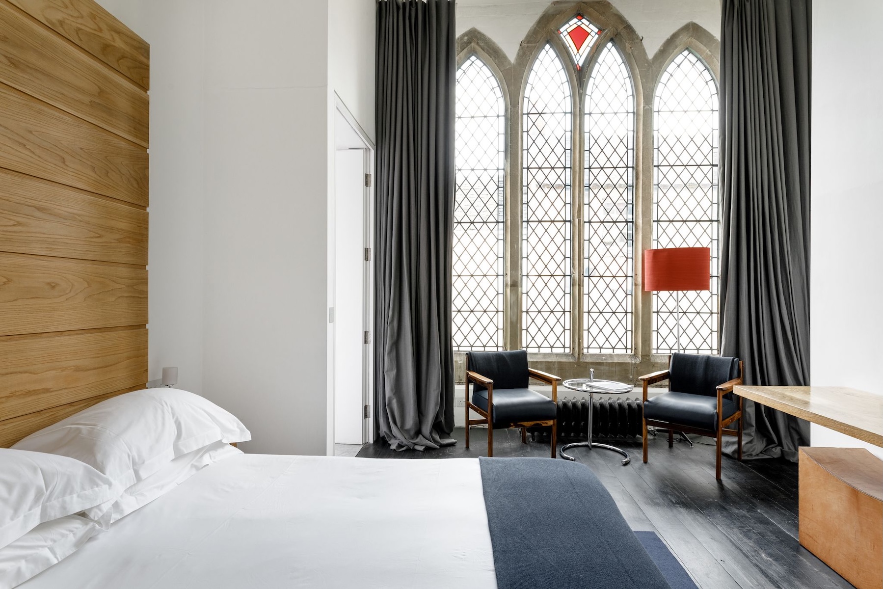 Arched leaded windows - heritage historical features of the hotel, modern minimalist interiors English | At the Chapel, Bruton – Boutique Hotel, Dining & Design Retreat in Somerset | The Aficionados