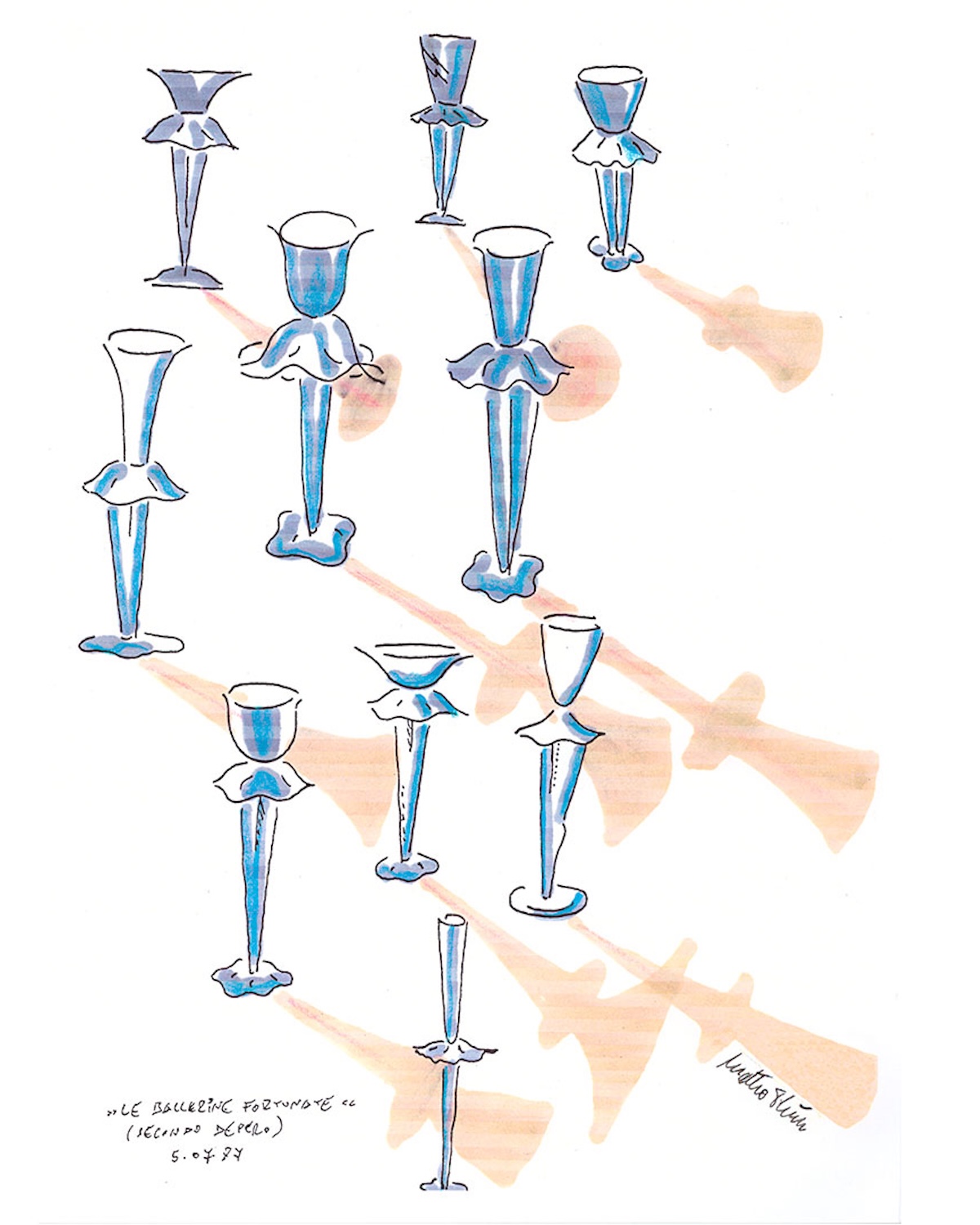 sketch of the now-iconic V-shaped cocktail glass for Campari (1986)