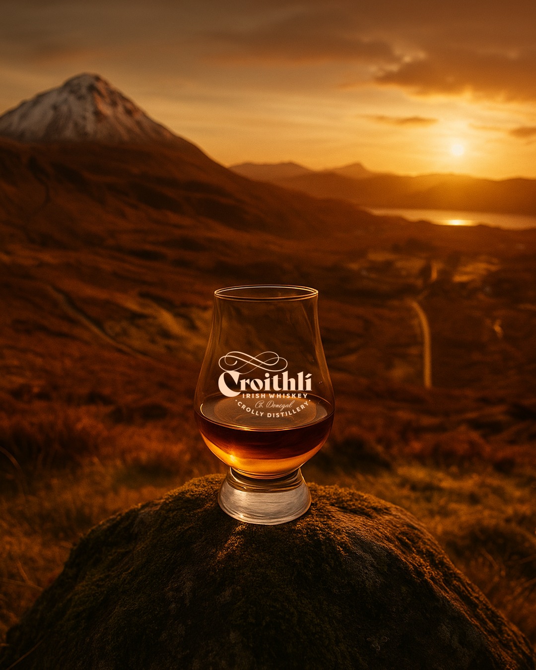 Whiskey against a sun set red Irish Skies | The Far Edge of Ireland Experience at Breac.House, Donegal | Limited April Design Retreat