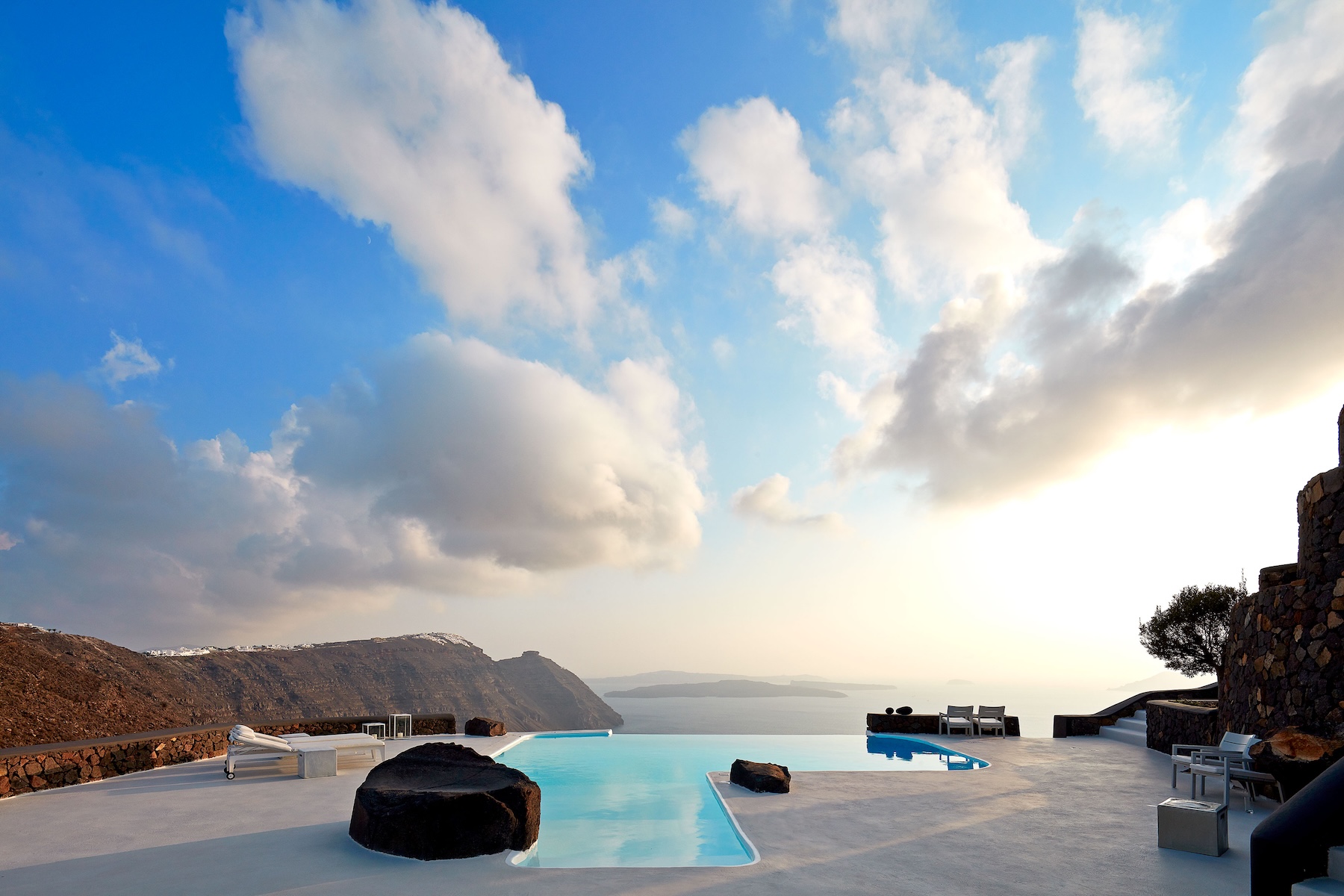 Secluded hotel on Santorini Aenaon Luxury Villas, Caldera, Santorini, Greece.