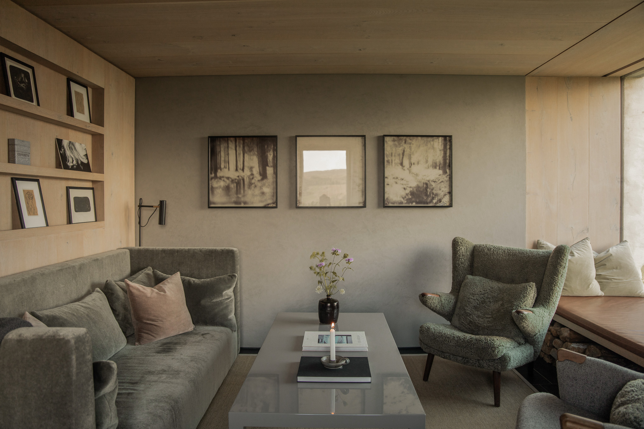Interios fo Kyle House - cement greys, Danish Hygge Styleing with Scottish edge > low rise sofas, panelling, Carl Hansen Chairs |Ruth Kramer: Interior Designer Behind Brücke 49 & Wildland 