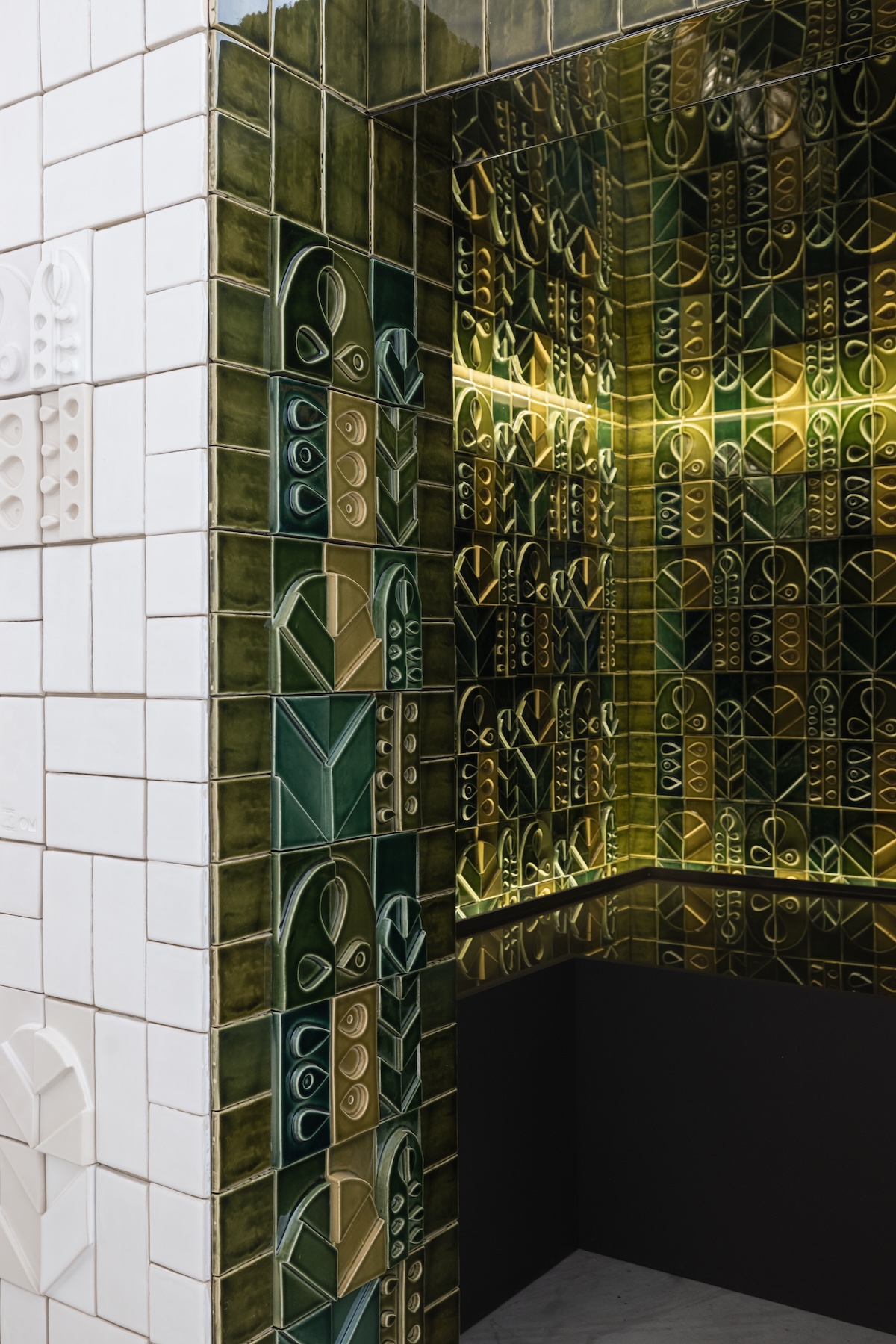 Hand-glazed green and white decorative ceramic tiles, Portuguese craft at Lisbon Design Week 2026