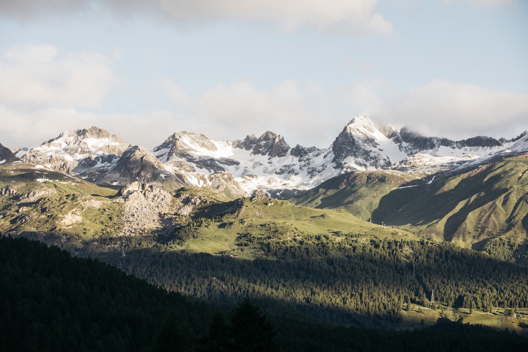 Mountains of Engadin in the Bernese Alps - snow capped vistas of Switzerland 