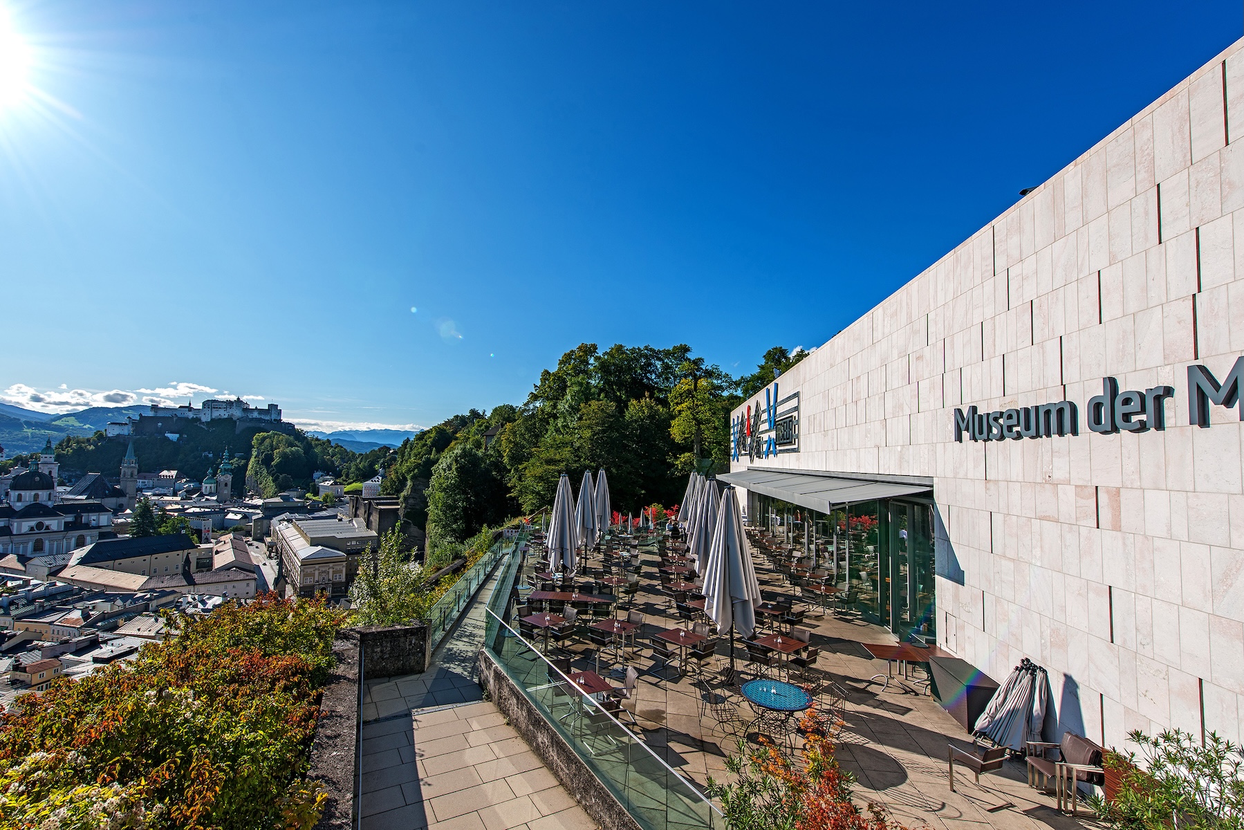 Museum der Moderne and the m32 terrace on the Mönchsberg overlooking the old town and fortress, Salzburg | The Aficionados