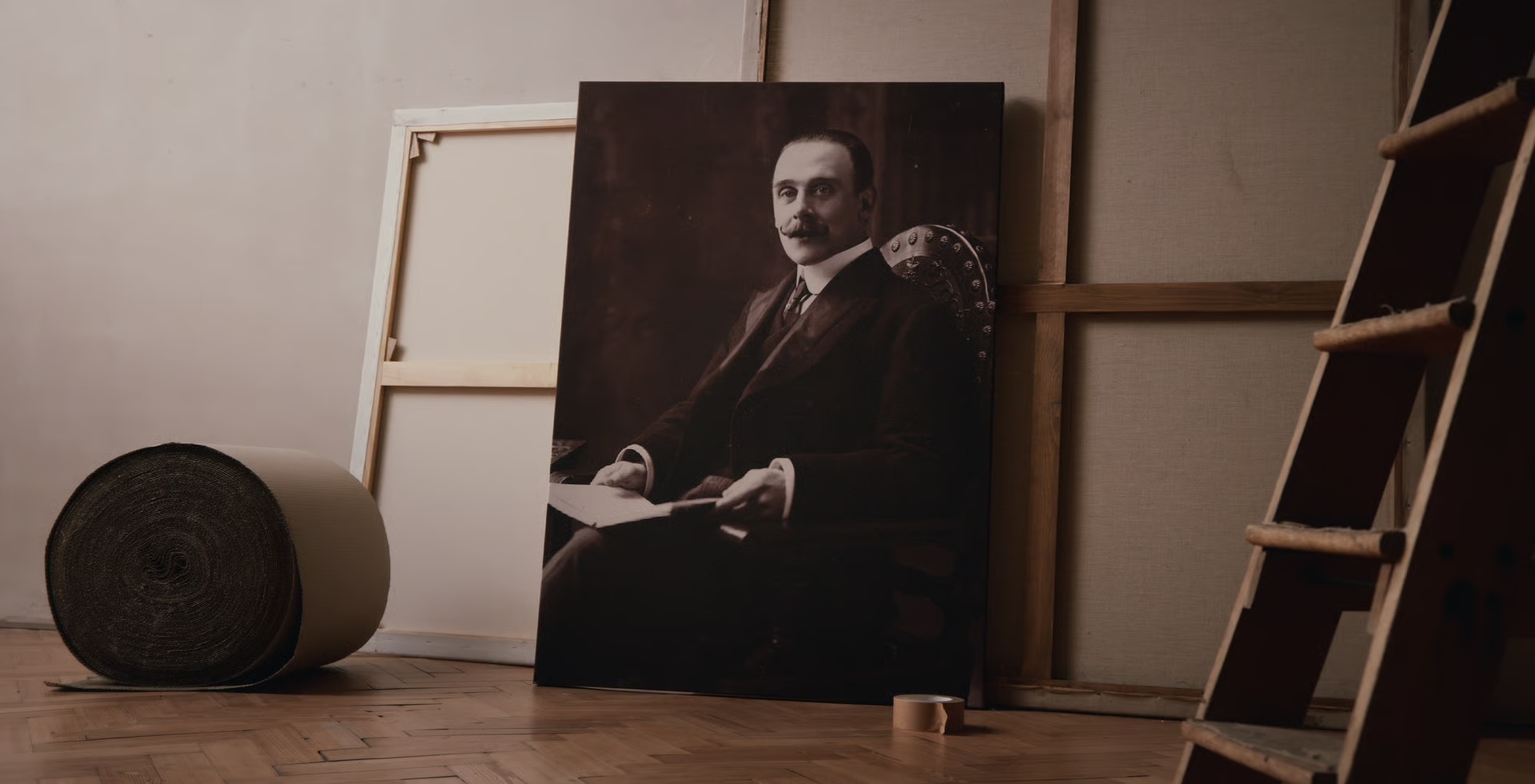 William Henry Penhaligon | Sepia portrait of a moustachioed Edwardian gentleman seated holding papers, evoking Penhaligon's Victorian-era heritage