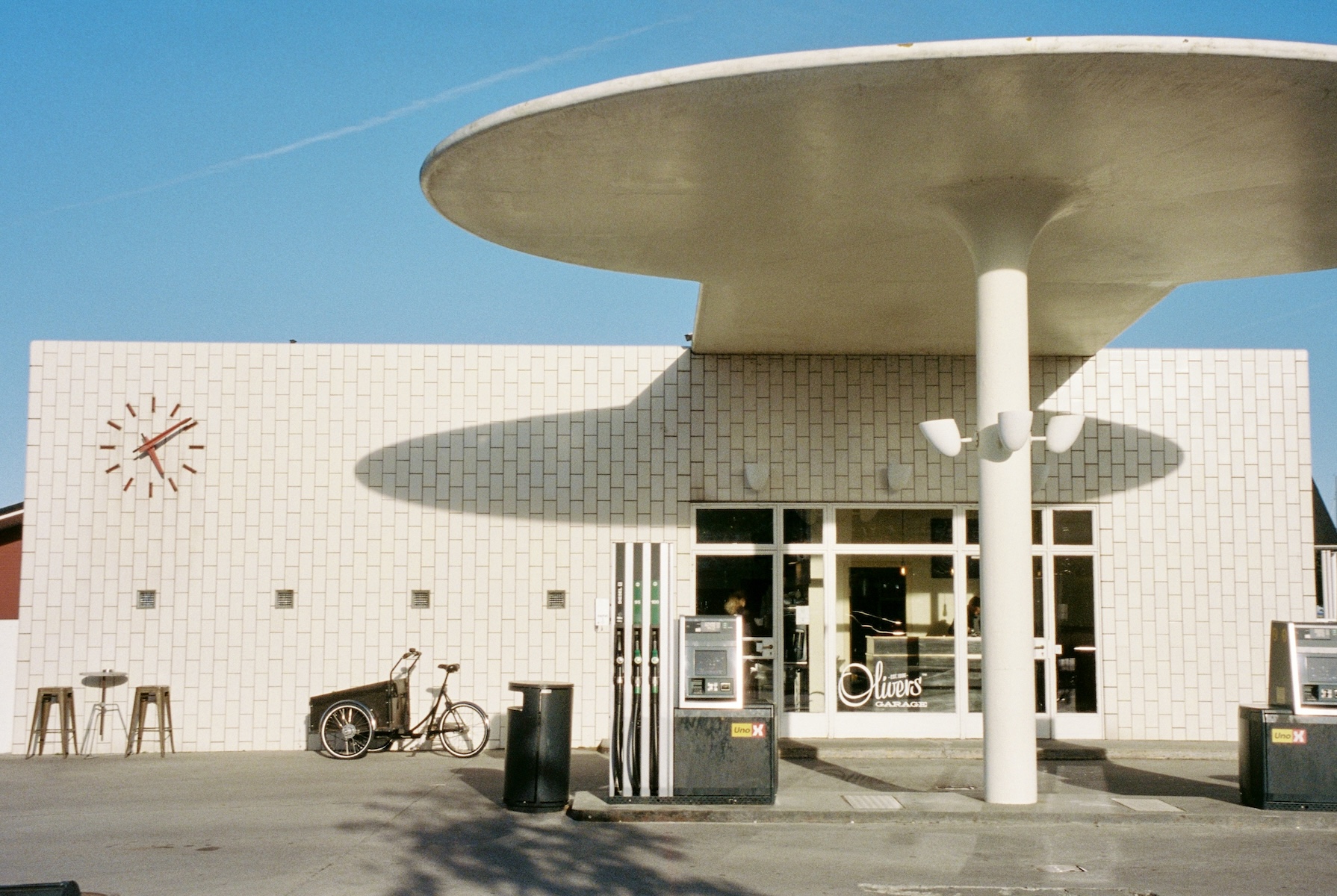Arne Jacobsen's Skovshoved Petrol Station with its cantilevered mushroom canopy and cream Meissner tiles.