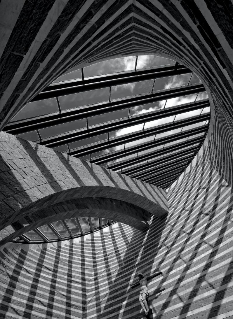 Geometric architecture feature in black casting shadows | The Art of Desking: Stylish Hotels for Work, Rest & Play – The Aficionados