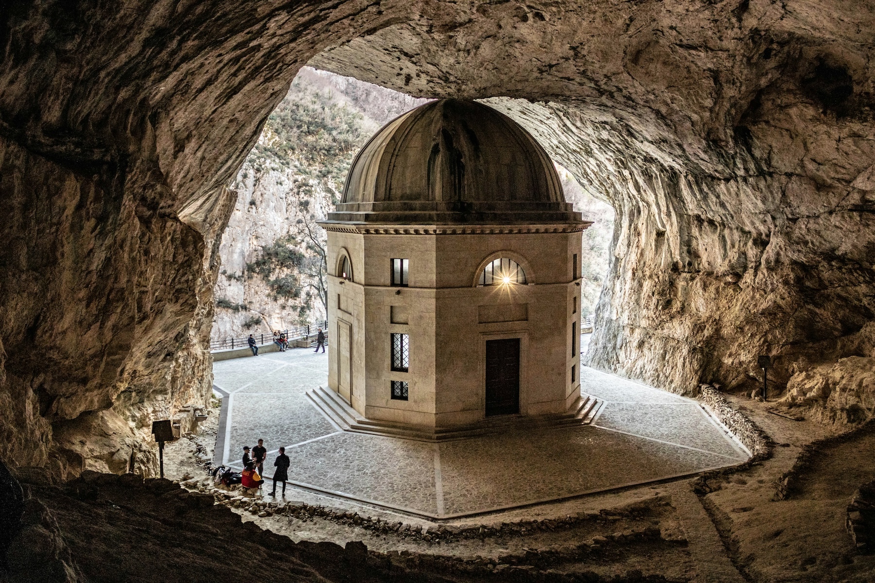 The Temple of Valadier, a neoclassical chapel set inside a vast natural cave at Genga, Le Marche, Italy