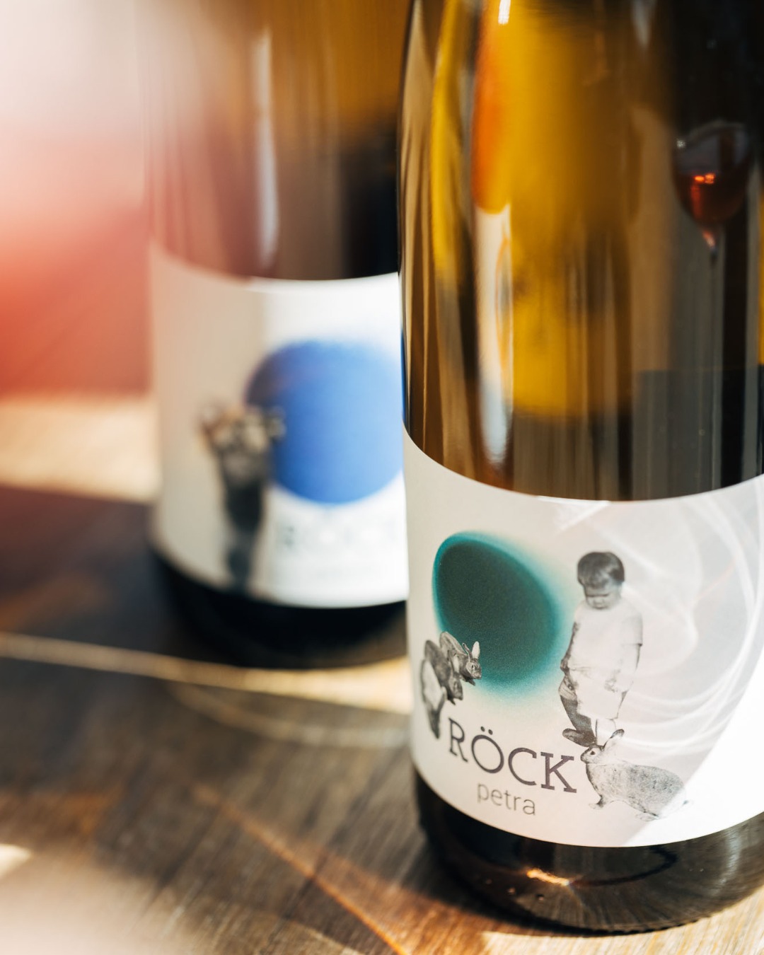 Two bottles of Röck Petra natural wine with illustrated labels, Villanders, South Tyrol | The Aficionados