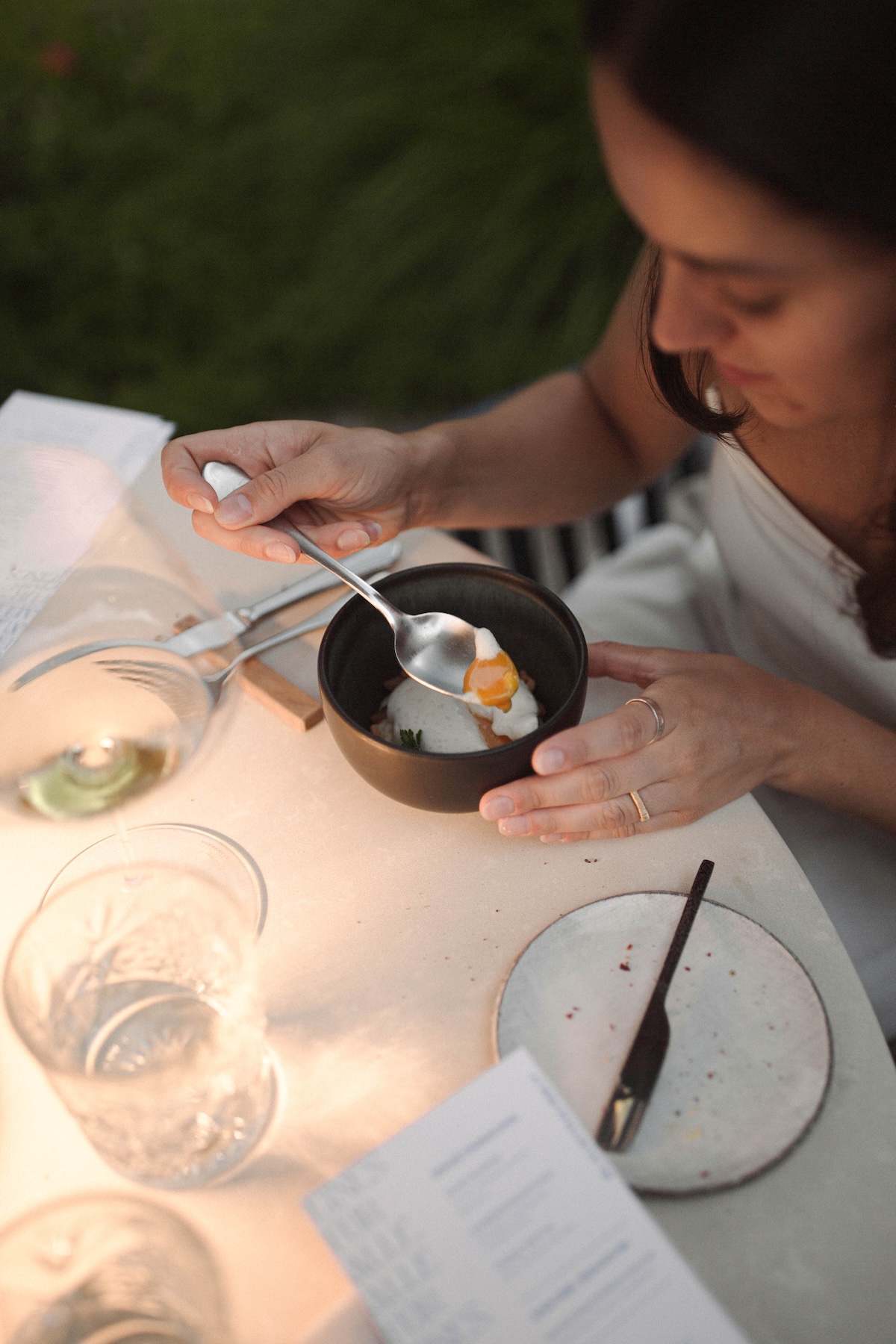 Fresh sheep's milk cheesecake set tableside in front of the guest at Blaue Traube, Algund | TheAficionados.com