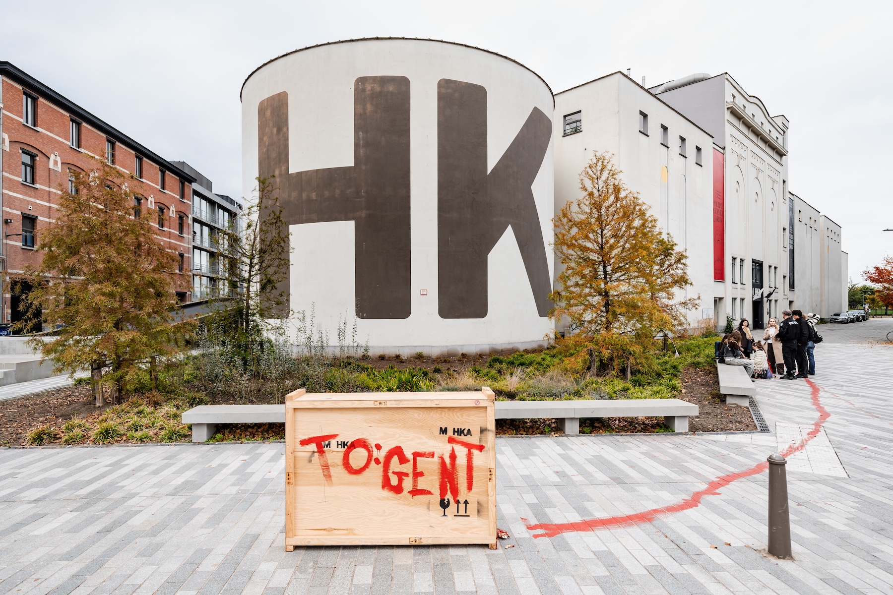 M HKA silo on Leuvenstraat with a crate stencilled To: Gent, Antwerp | The Aficionados