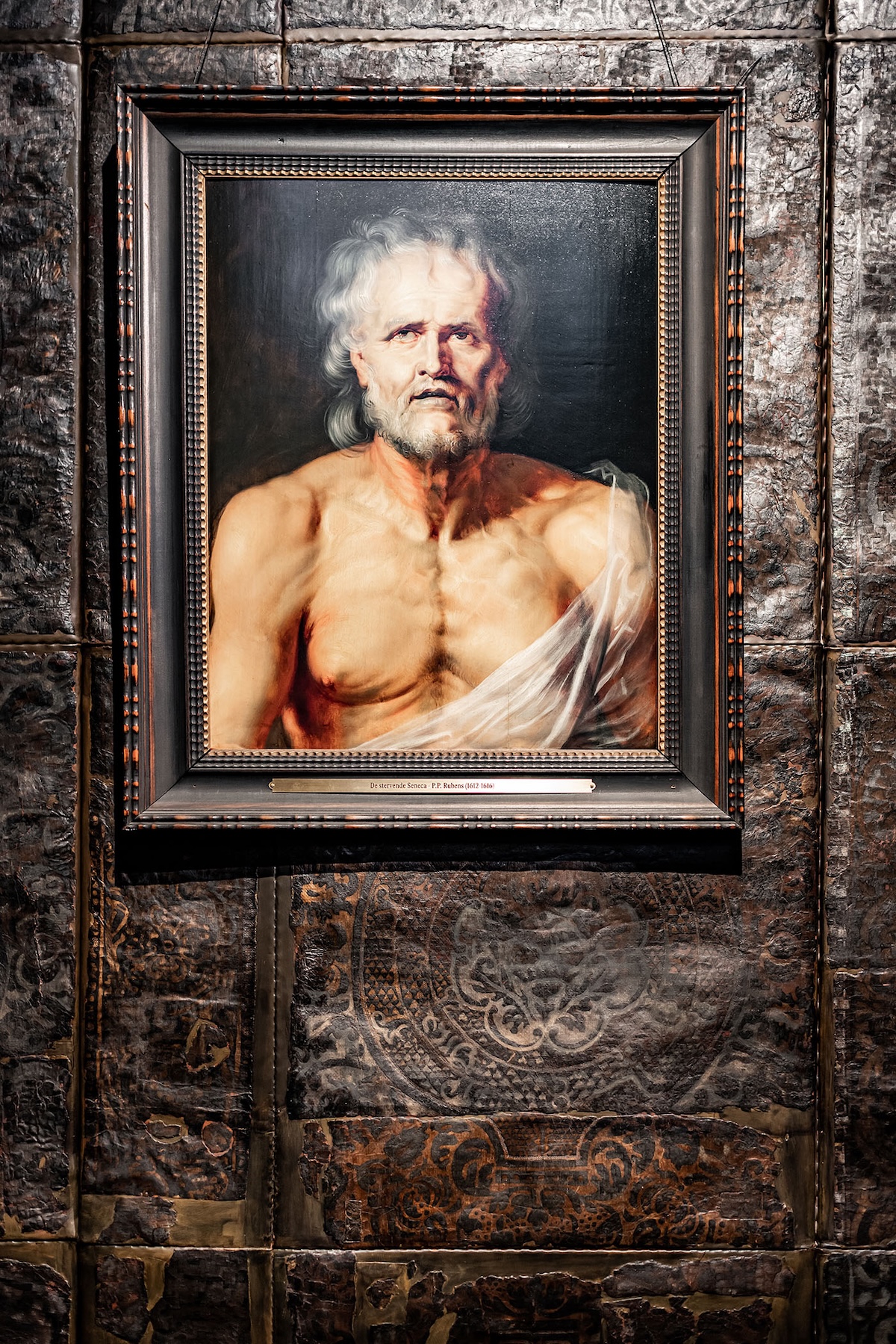 Rubens's Dying Seneca on gilt leather wall hangings at the Rubenshuis, Antwerp | The Aficionados