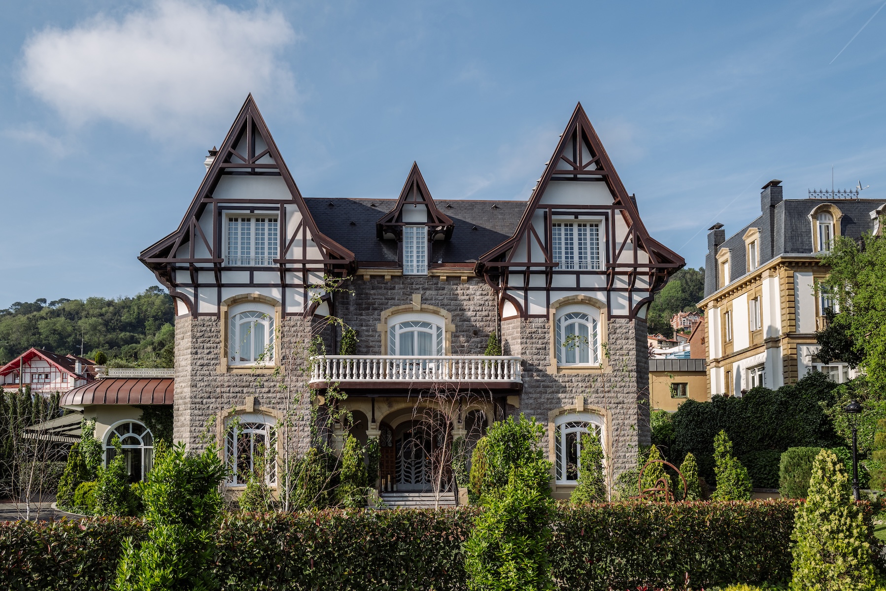 Villa Soro's 1898 mock-Tudor facade with steep gables, timbering and stone balustrade, San Sebastián | The Aficionados