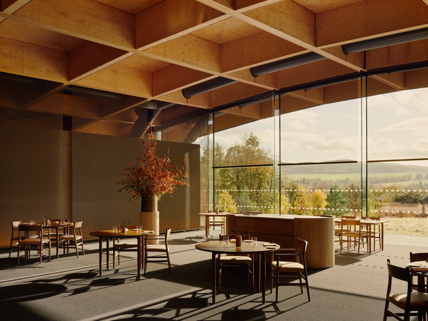 Contemporary timber Restaurant Interiors for the ROCA Brothers TimeSpirit At The Macallan Estate | Photo by Robert Rieger | Designed By Danish Architect David Thulstrup: The Quiet Radical of Contemporary Hospitality