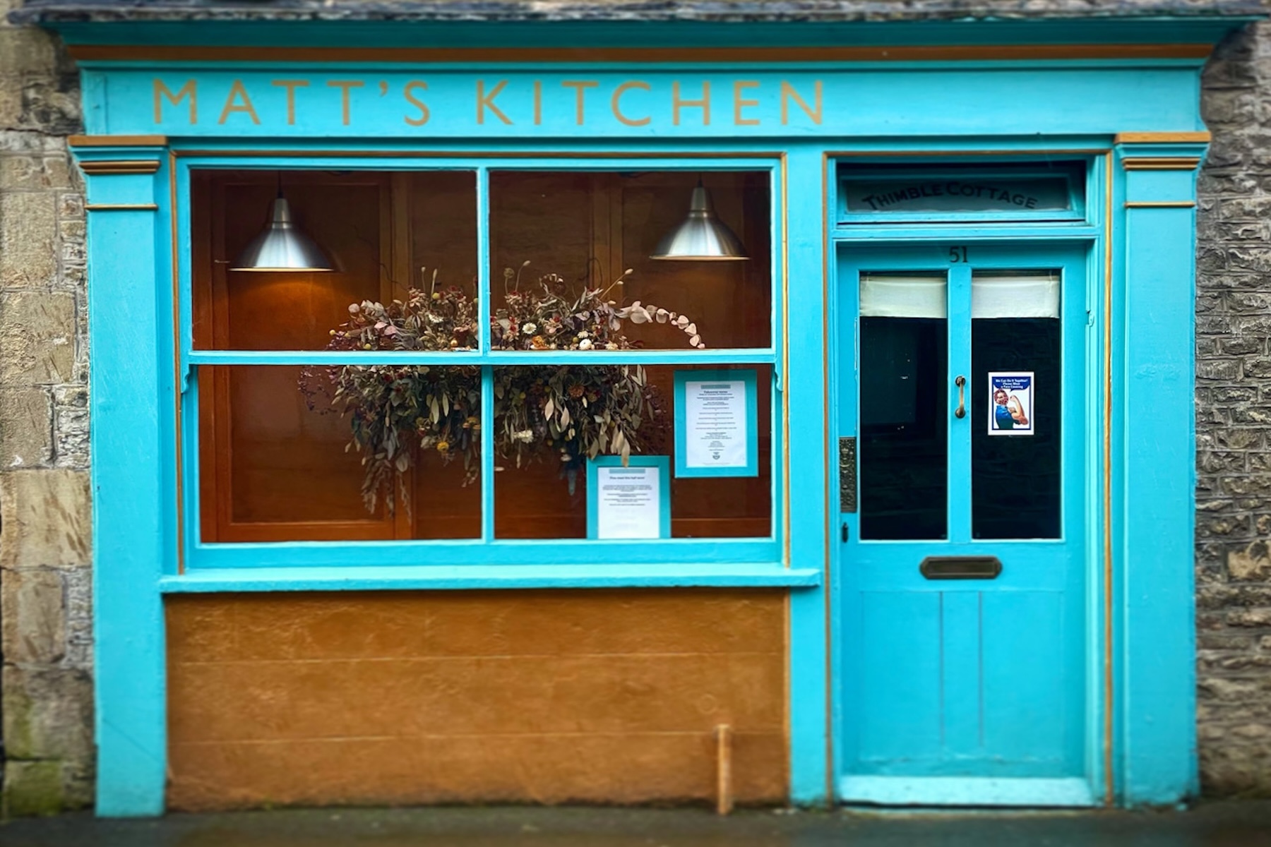 Bright Blue shop restaurant front | Matt’s Kitchen Bruton Somerset | Slow Food, Organic Dining & Chef Matt Watson | The Aficionados
