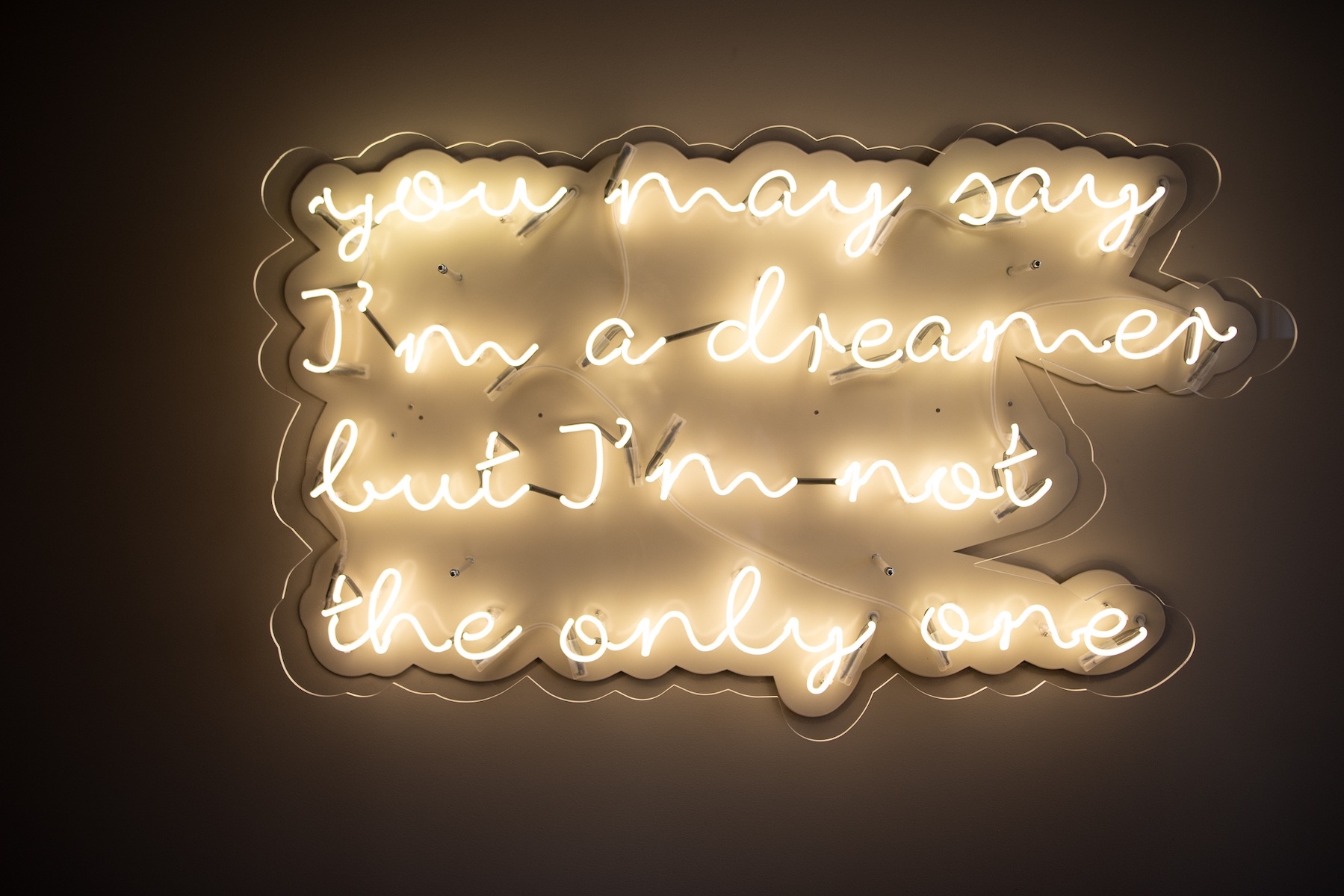 Neon Edison | Firma Sygns: You may say I'm a dreamer, but I'm not the only one. John Lennon's IMAGINE, neon art in the United Nations Suite Altstadt Hotel Vienna, Austria